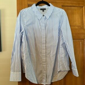 Universal Standard Blue and White Button Down Shirt with Long Sleeves